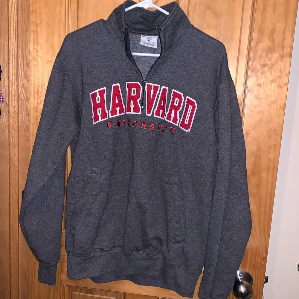 Men Champion Harvard University Sweatshirt Quarter Zip Pullover